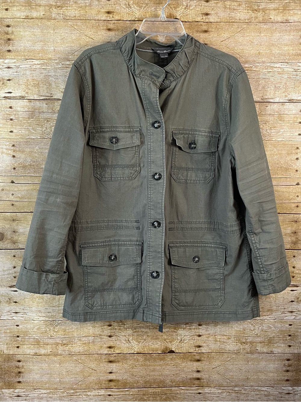 Eddie Bauer Olive Green Women's Button-Front Utility Jacket EUC Size XL